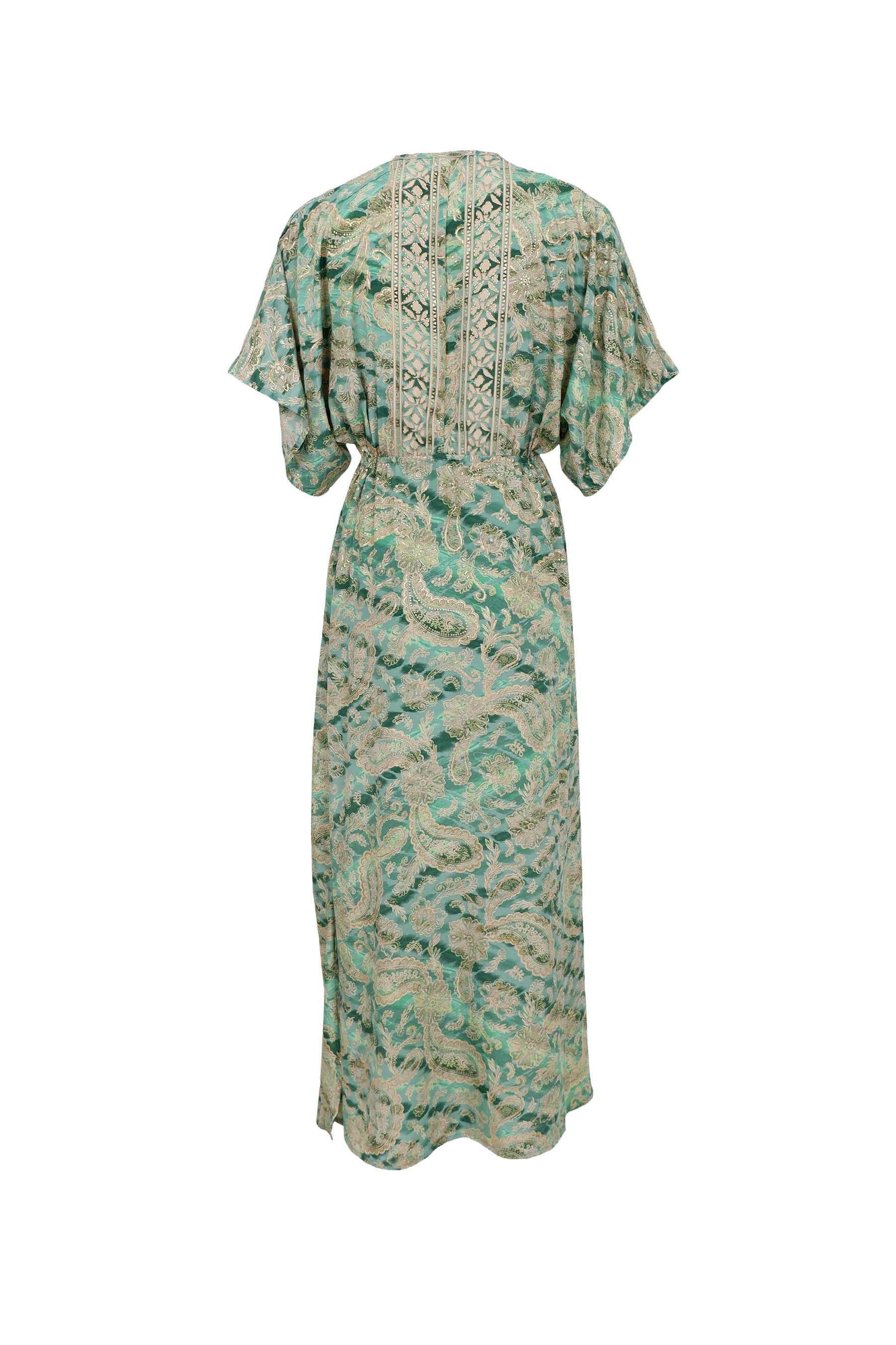 Luna Long V-Neck Dress | Floral Green Dresses Black Colour 