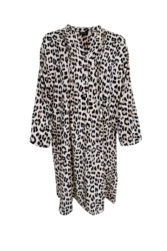 Luna Pleat Tunic Dress | Light Leopard Dresses Black Colour 