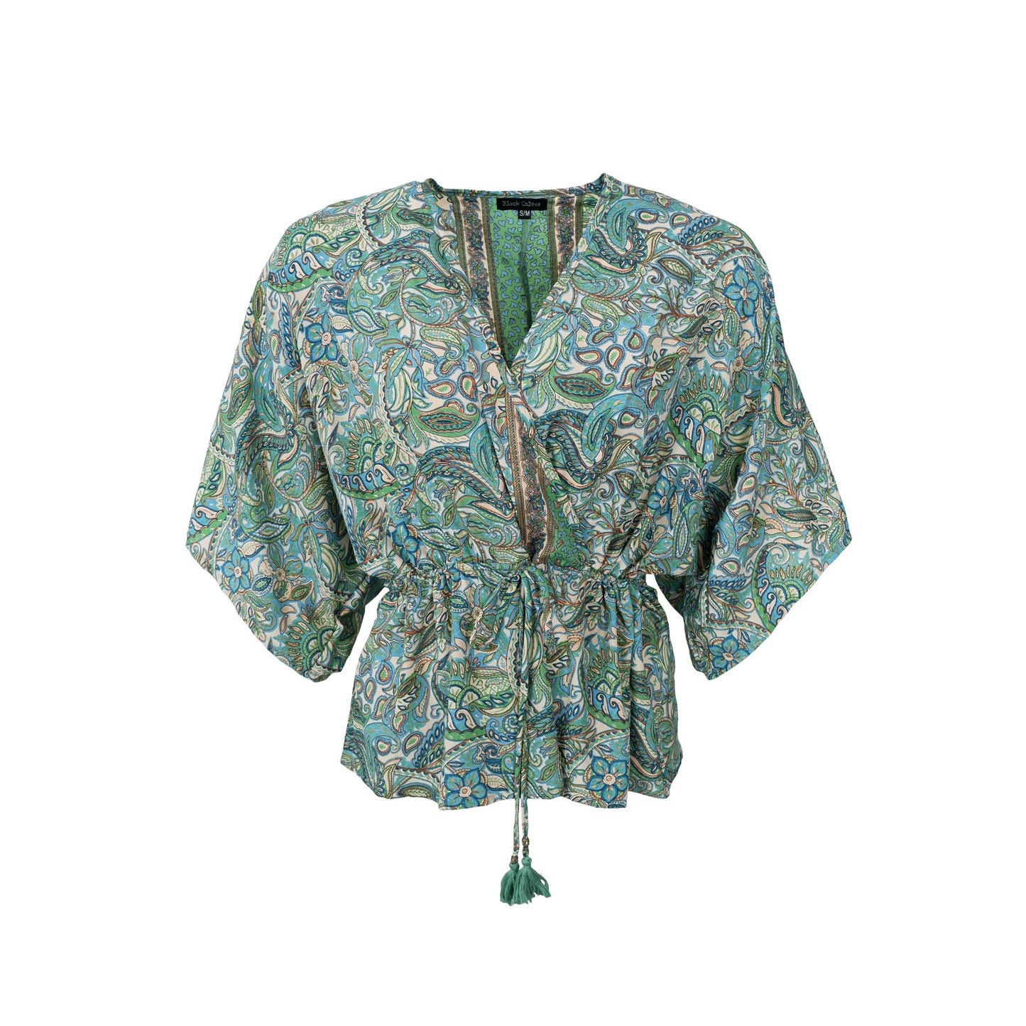 Luna V Neck Blouse | Sea Green Blouse Black Colour 