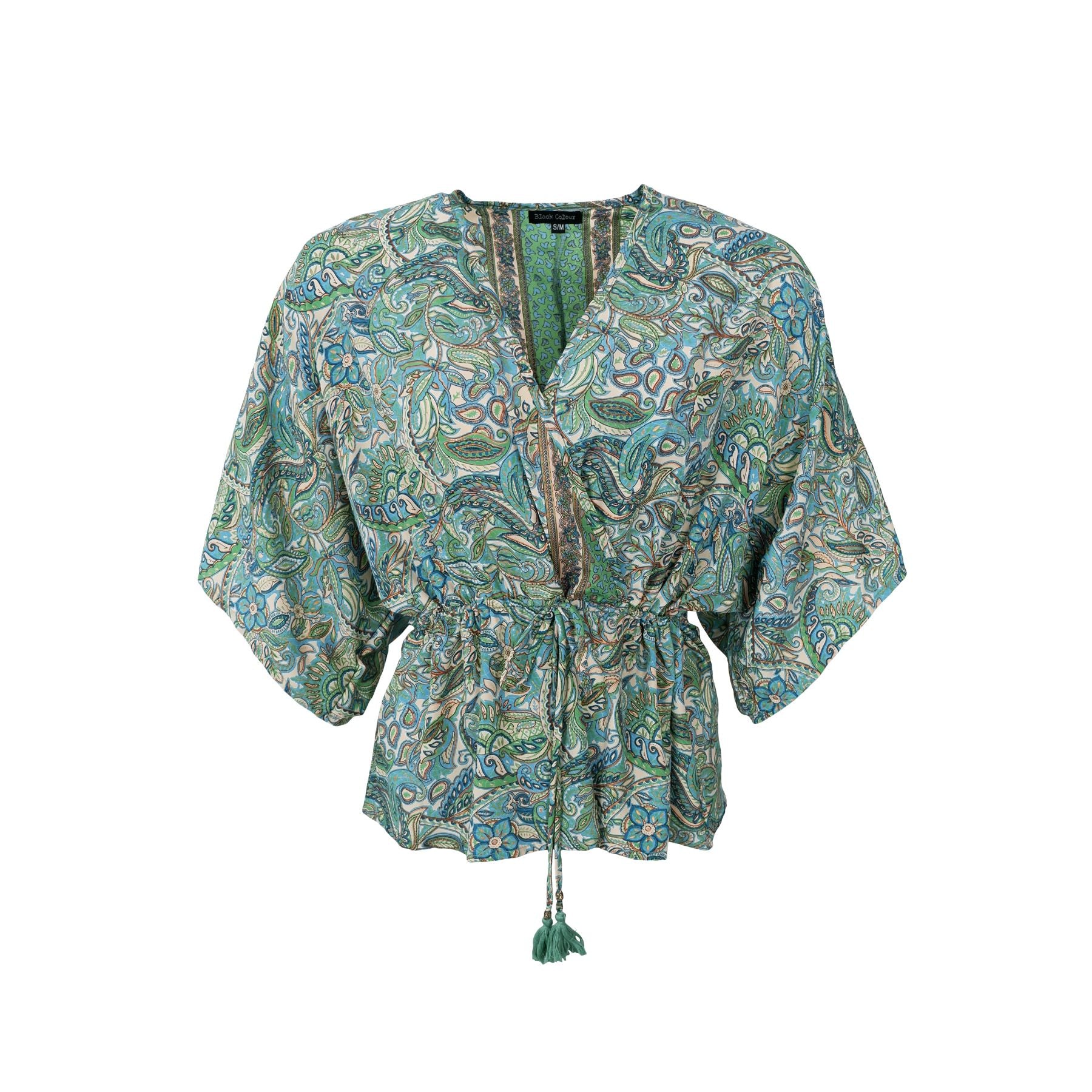 Luna V Neck Blouse | Sea Green Blouse Black Colour 