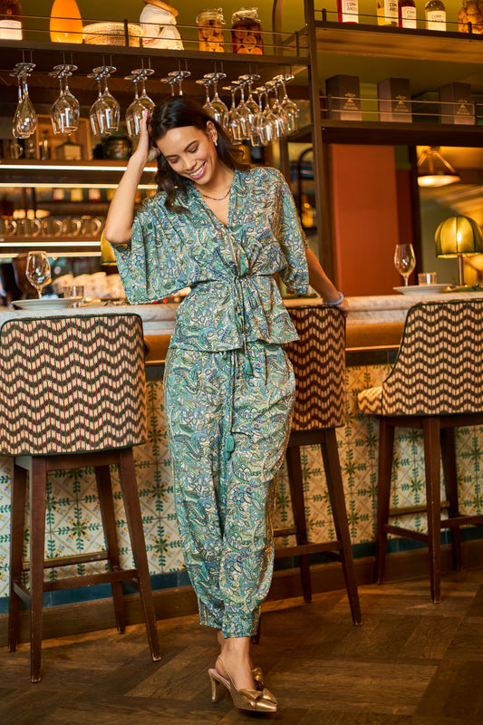 Luna V Neck Blouse | Sea Green Blouse Black Colour 