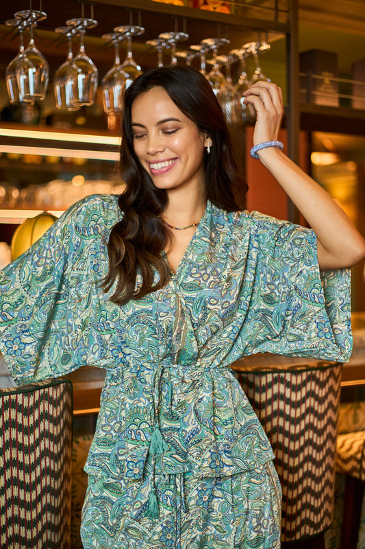Luna V Neck Blouse | Sea Green Blouse Black Colour 