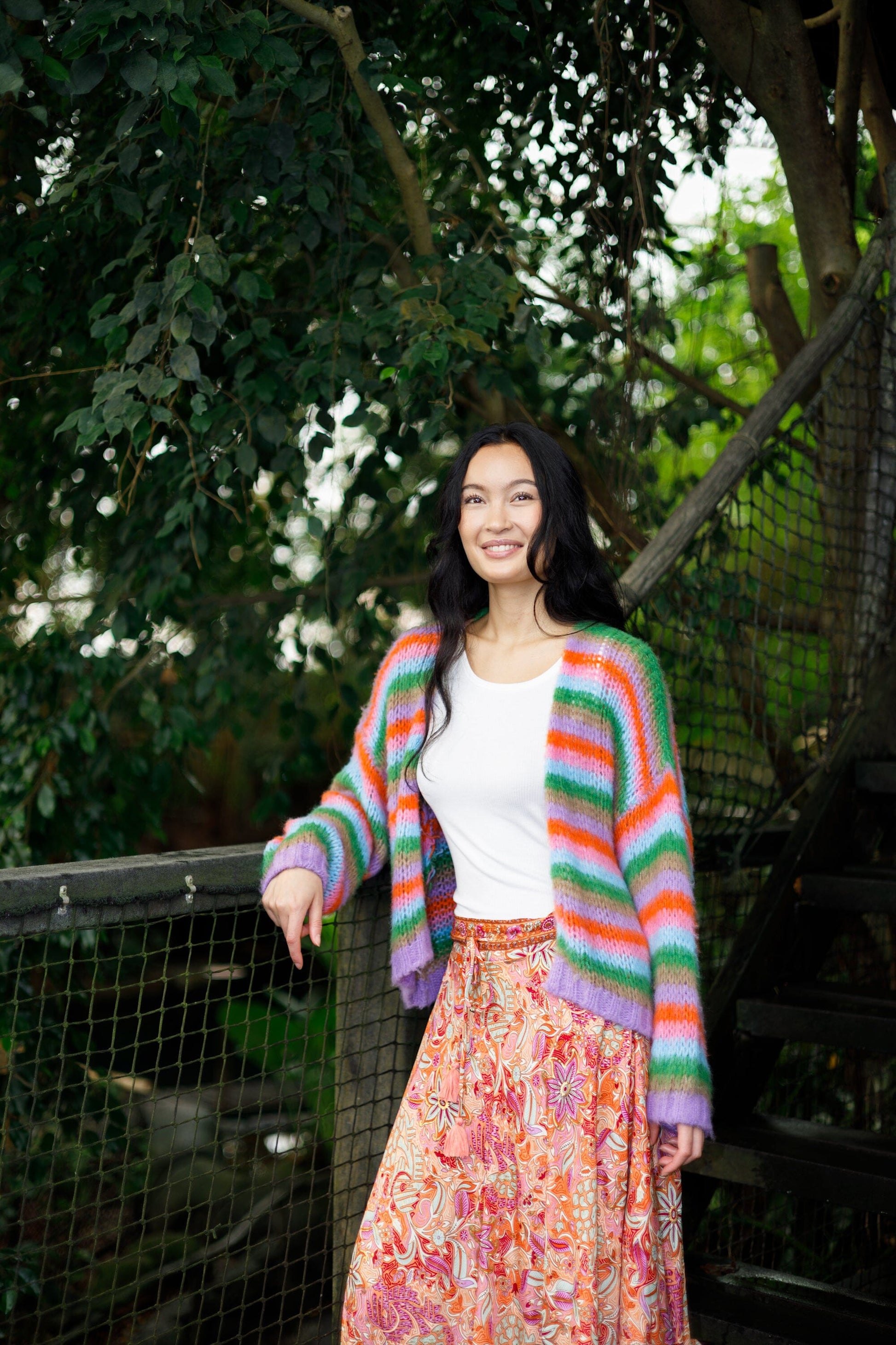 Maddy Striped Cardigan | Mix Green Cardigan Black Colour 