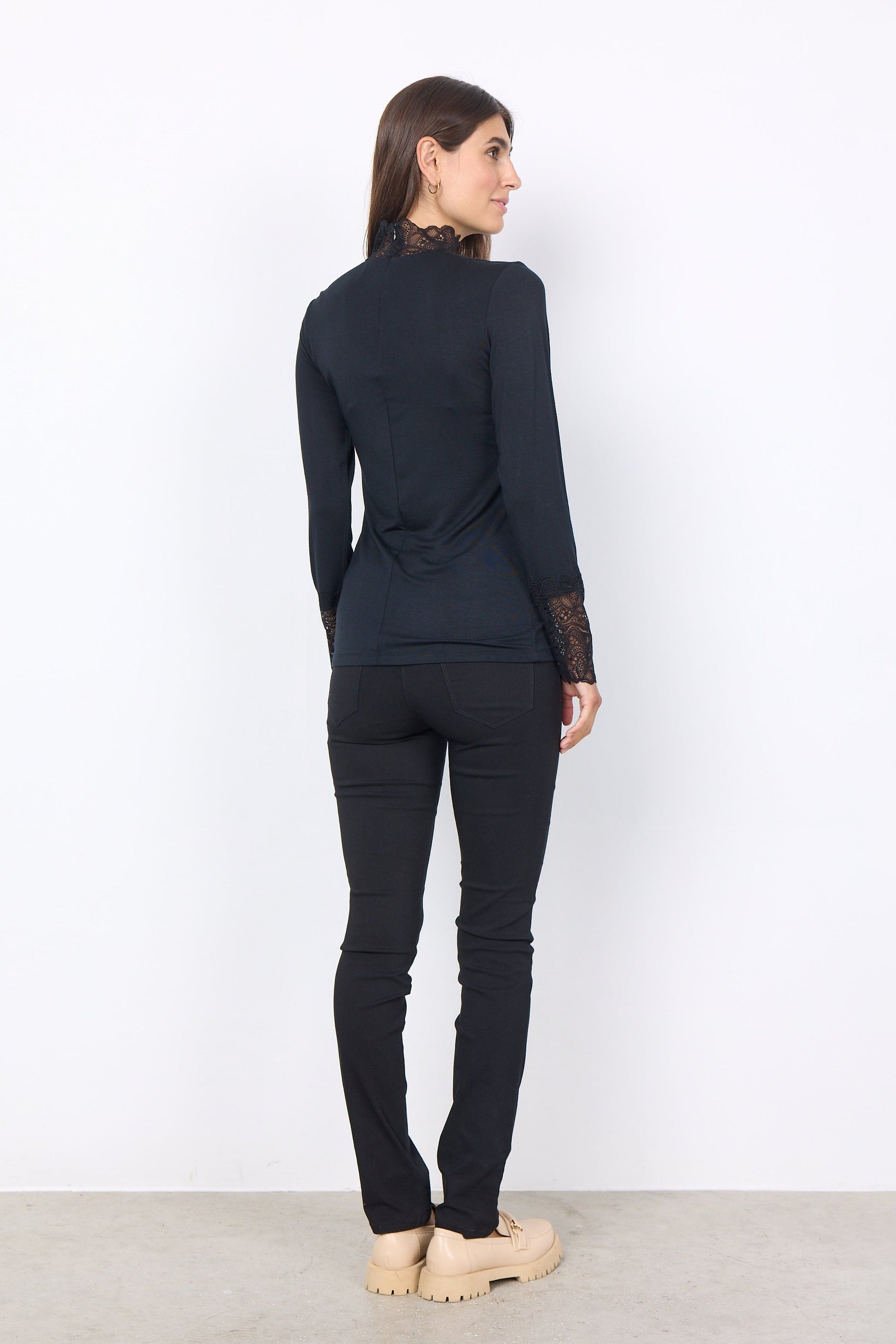 Marica Lace High Neck Top | Black Blouse Soya Concept 