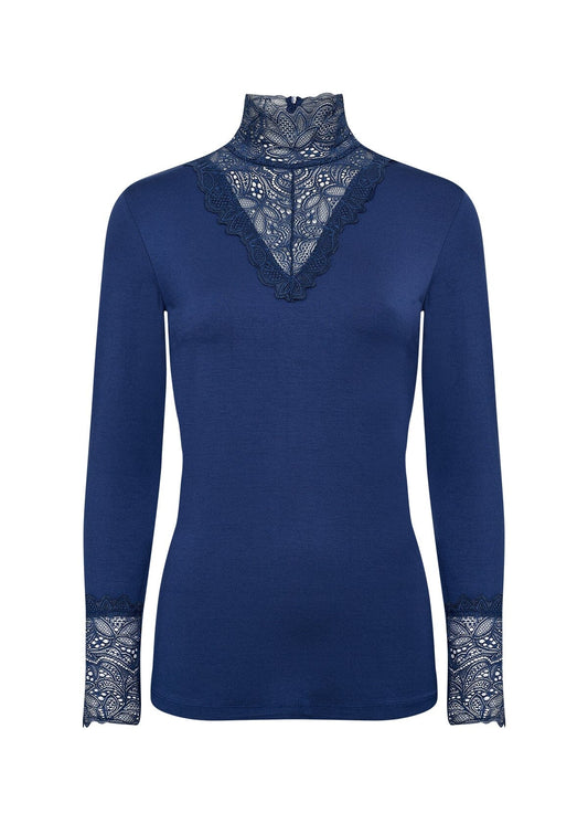 Marica Lace High Neck Top | Estate Blue Blouse Soya Concept 