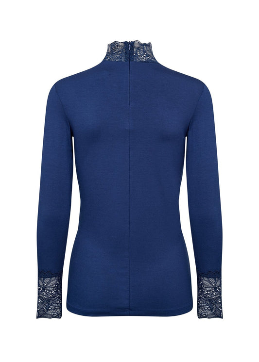 Marica Lace High Neck Top | Estate Blue Blouse Soya Concept 