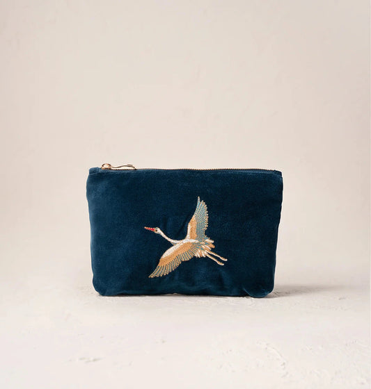 Mini Pouch | Cranes | Ink Blue Make up Bag Elizabeth Scarlett 