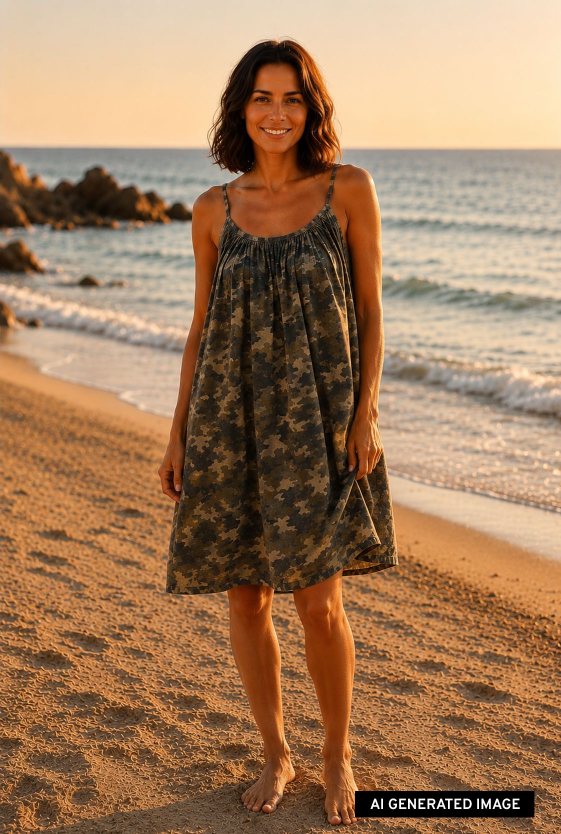 Minna Short Strap Dress | Camouflage Dresses Black Colour 
