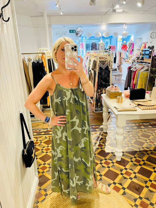 Minna Strap Dress | Camouflage Dresses Black Colour 