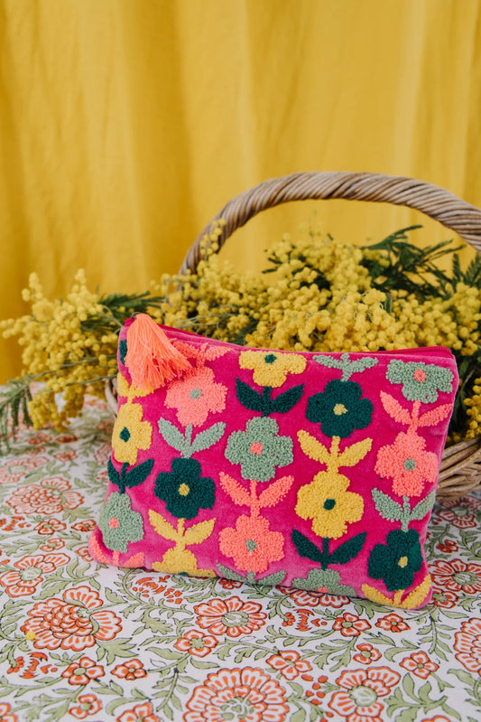 Multi Flower Pouch | Large | Pink Pouch Pink Lemons 