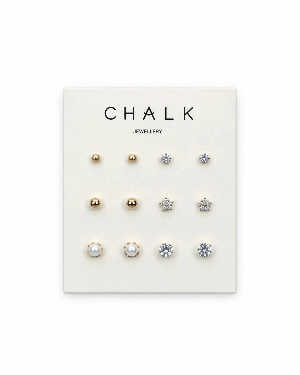 Multi Stud Earring Card | 2 Colours Earrings Chalk 