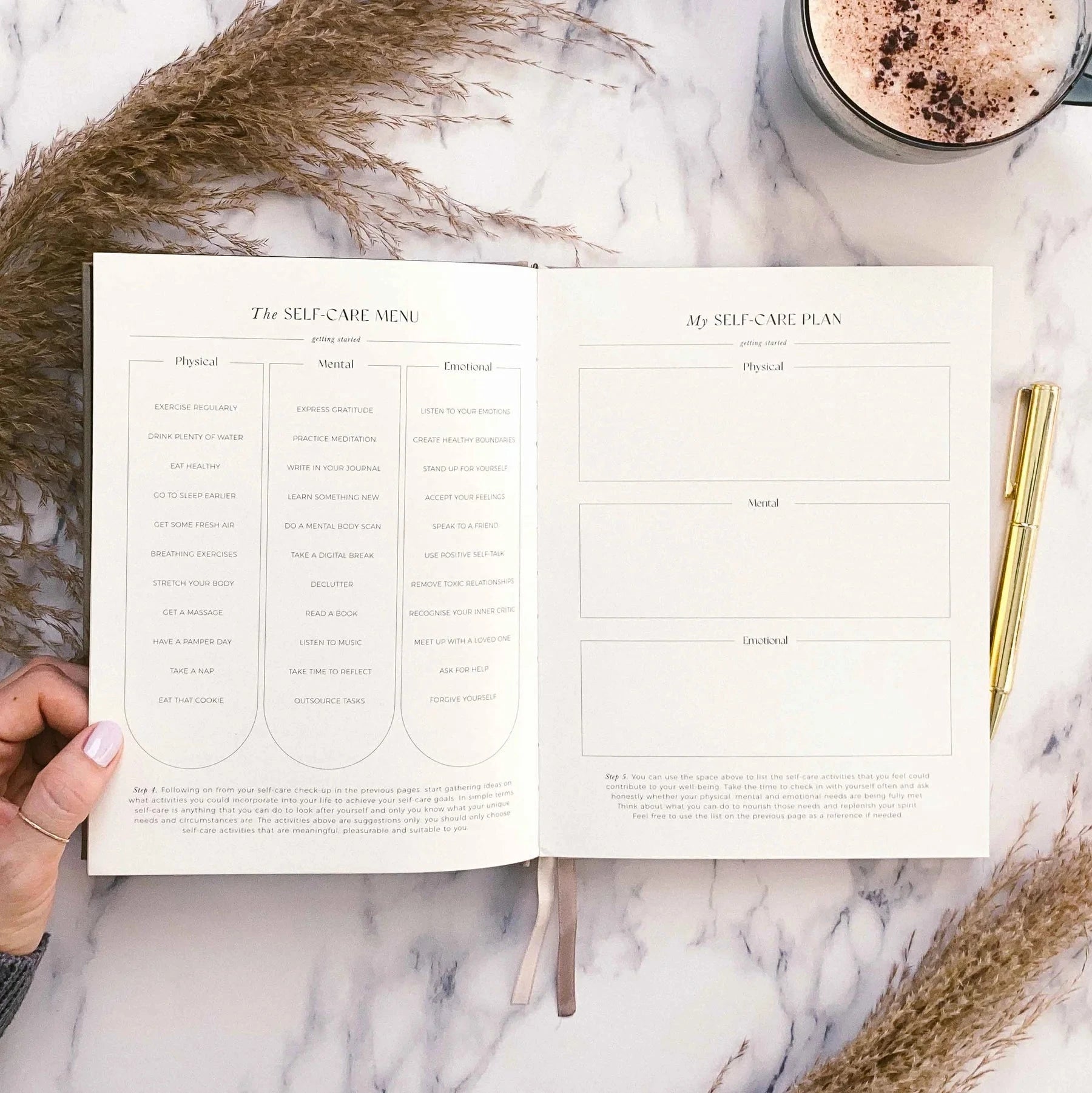 My Daily Self Care Journal | Pebble Stationery Blush and Gold 