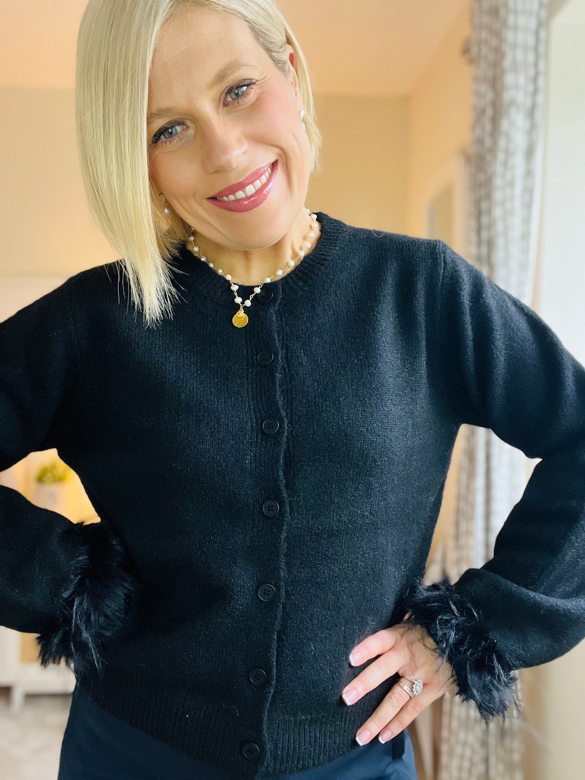 Myra Feather Sleeve Cardigan | Black Knitwear Parisienne Collection 