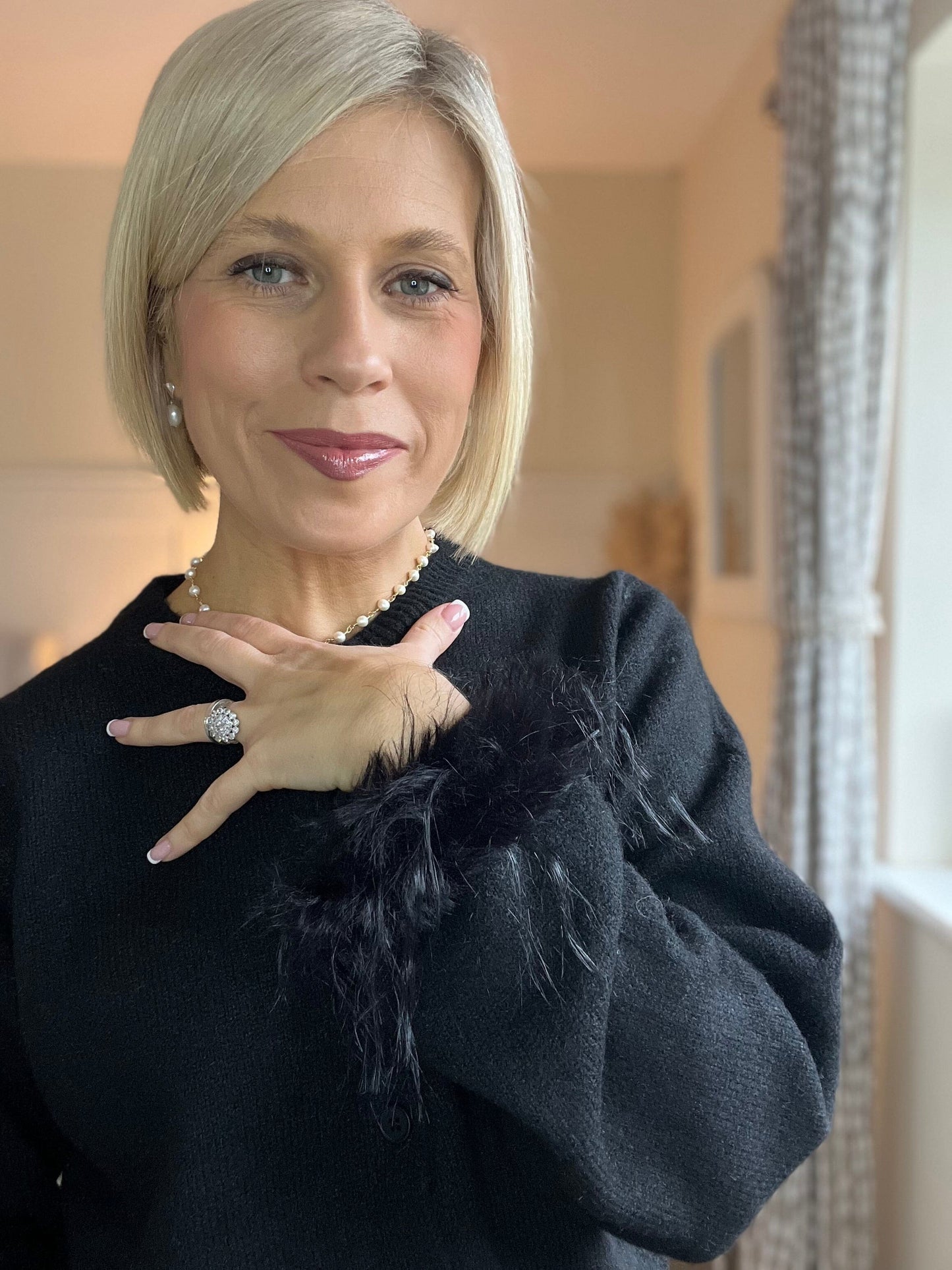 Myra Feather Sleeve Cardigan | Black Knitwear Parisienne Collection 