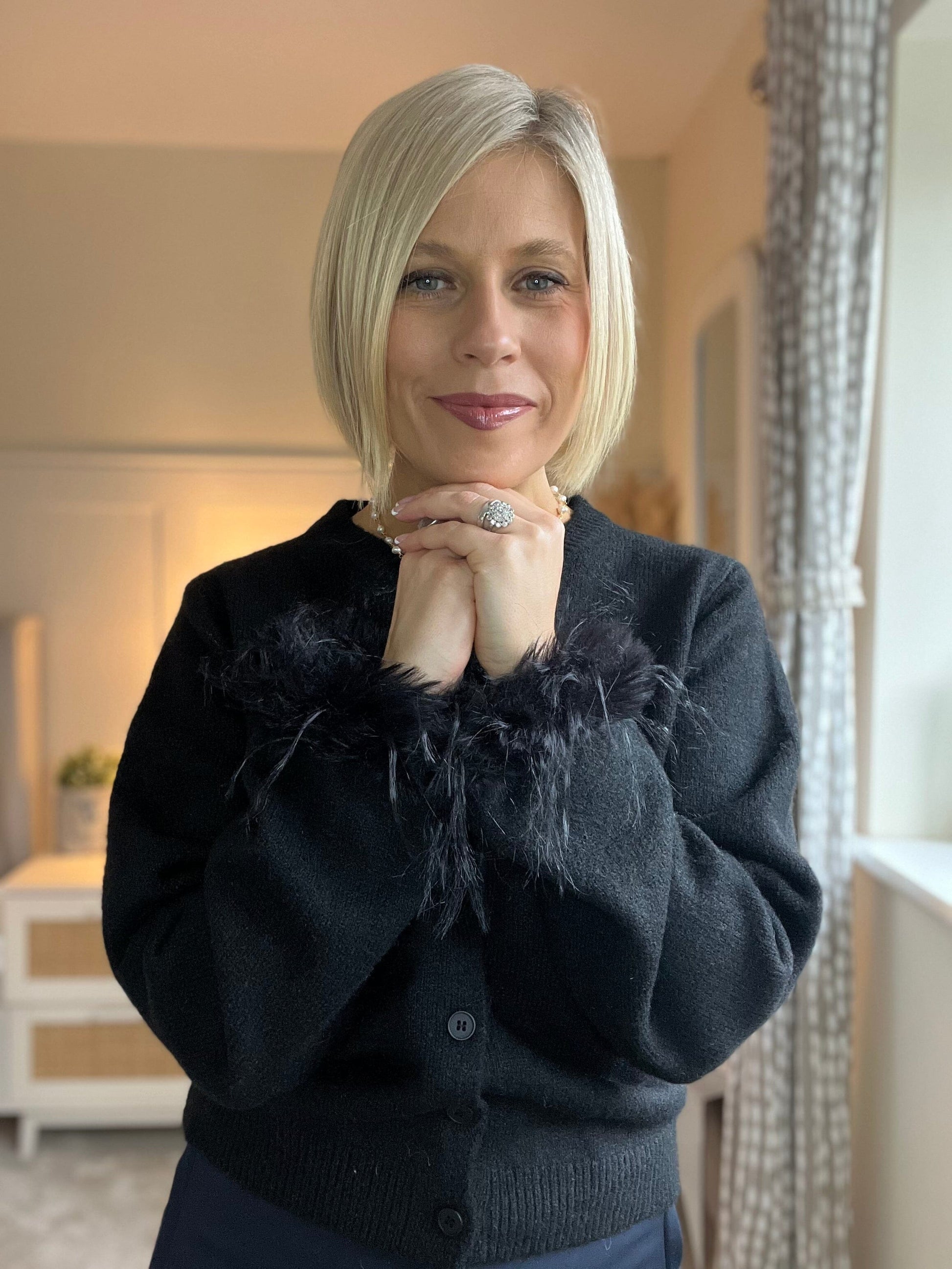 Myra Feather Sleeve Cardigan | Black Knitwear Parisienne Collection 