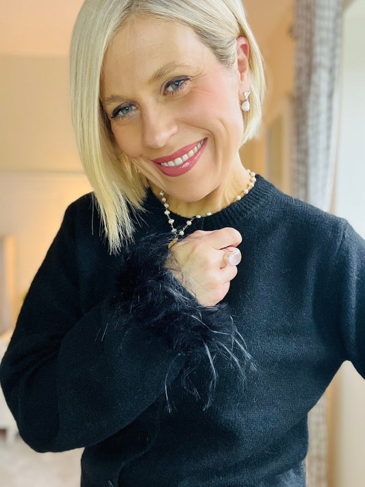 Myra Feather Sleeve Cardigan | Black Knitwear Parisienne Collection 