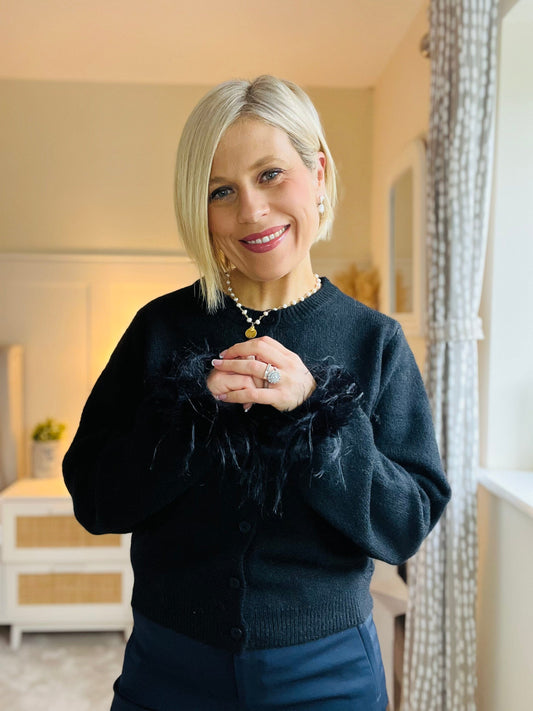 Myra Feather Sleeve Cardigan | Black Knitwear Parisienne Collection 