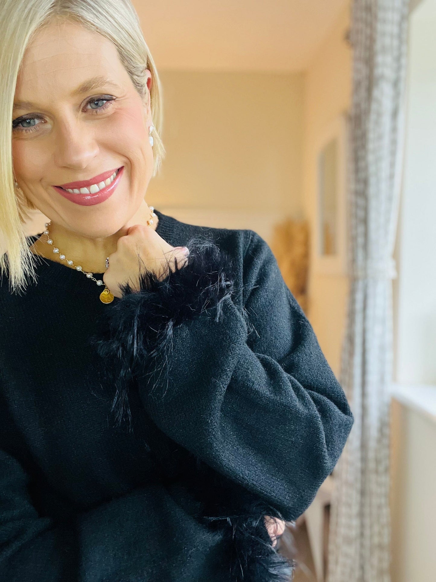 Myra Feather Sleeve Cardigan | Black Knitwear Parisienne Collection 