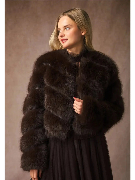 Natasha Faux Fur Jacket | Dark Brown Jacket Parisienne Collection 