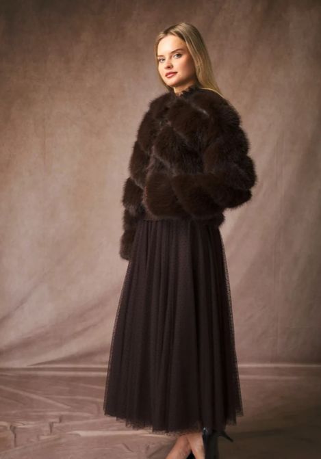 Natasha Faux Fur Jacket | Dark Brown Jacket Parisienne Collection 