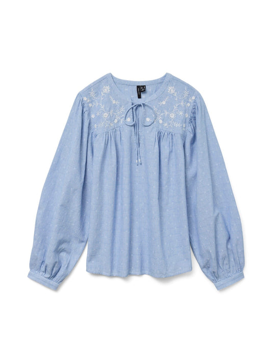 Nika Top | Cashmere Blue/Bright White Shirts & Tops Vero Moda 