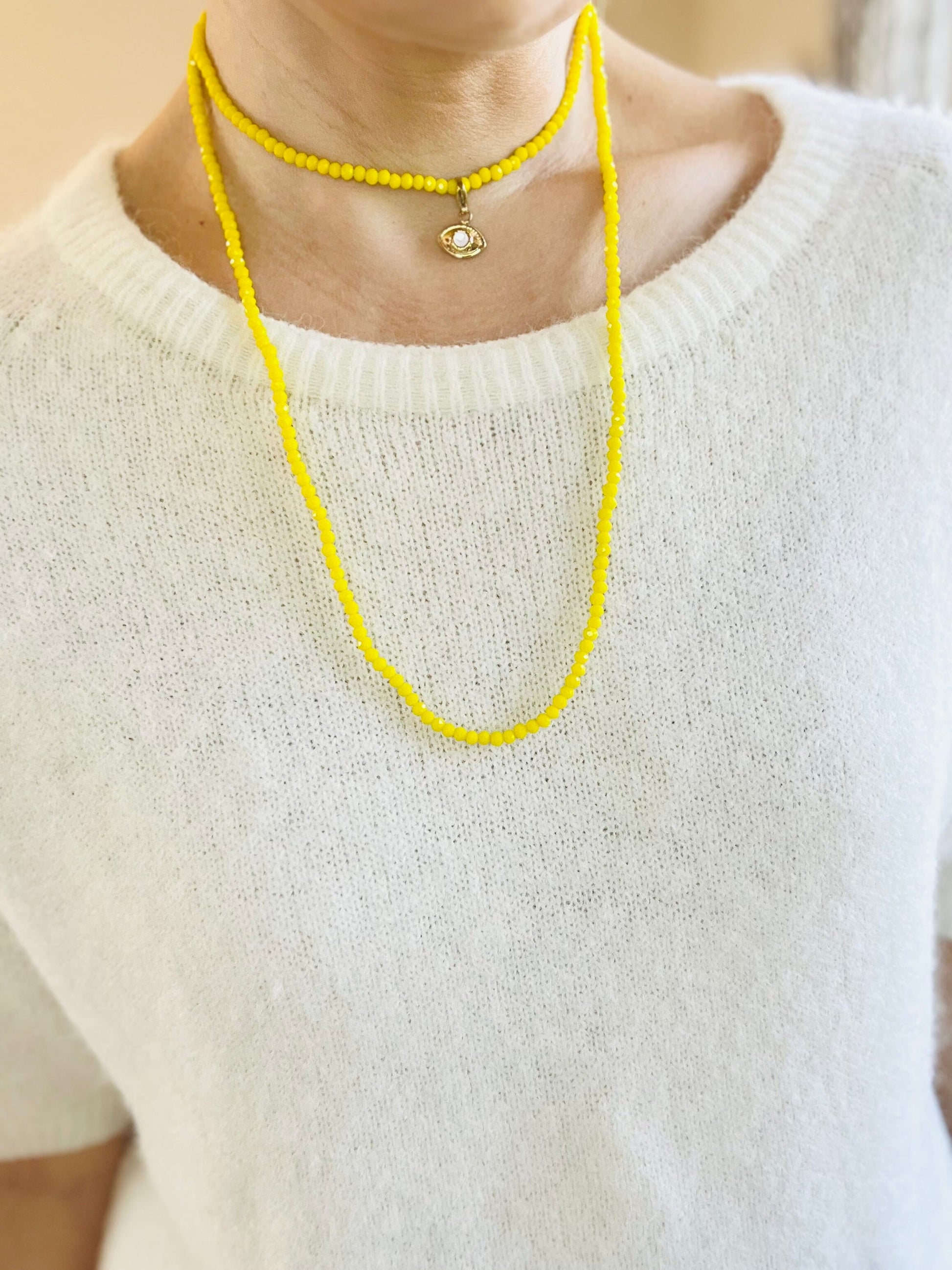 Noa Crystal Necklace | Acid Green - Pearl Eye Charm Necklace French Edit 