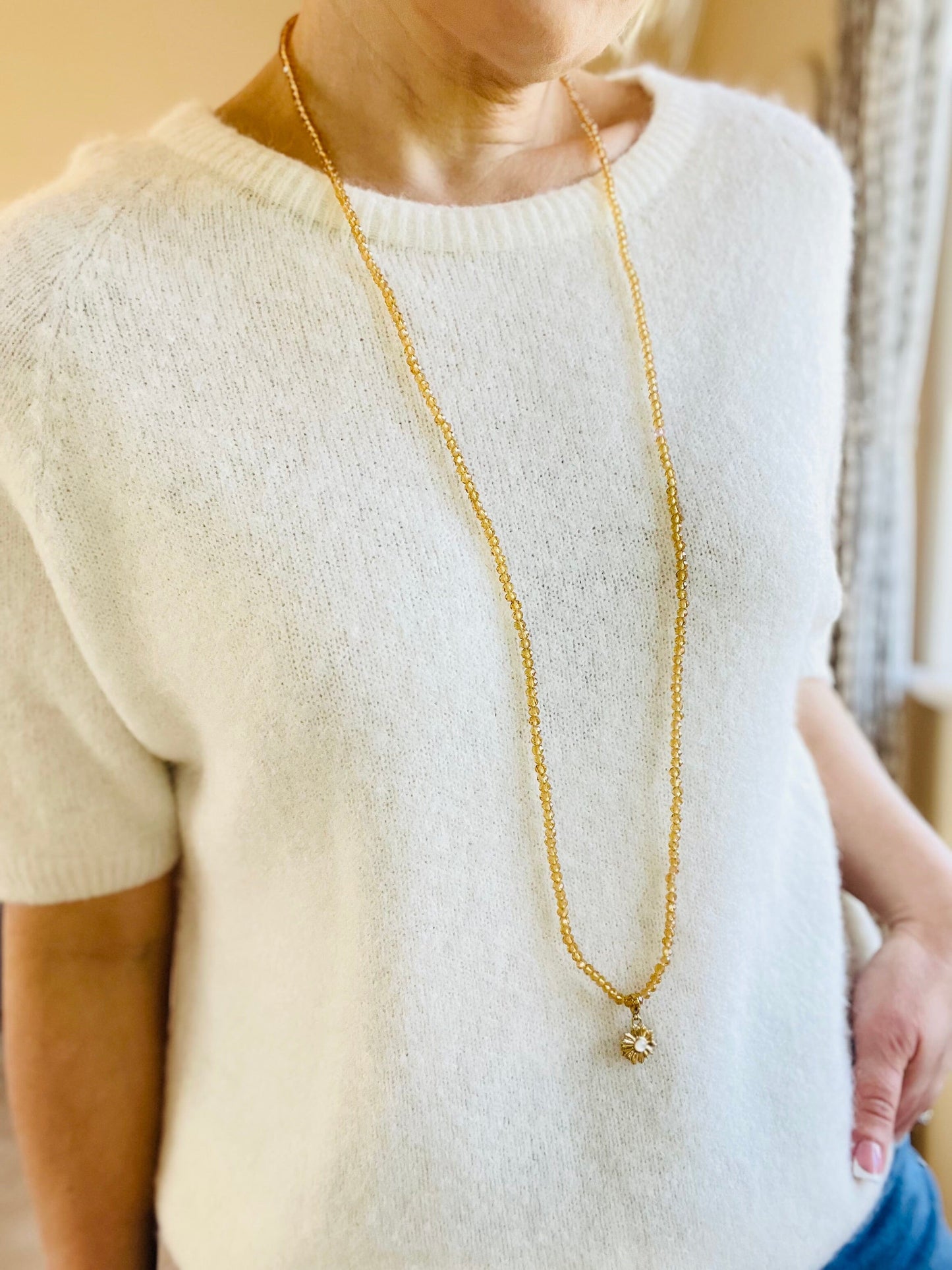 Noa Crystal Necklace | Amber with Gold Pendant Charms Necklace French Edit 