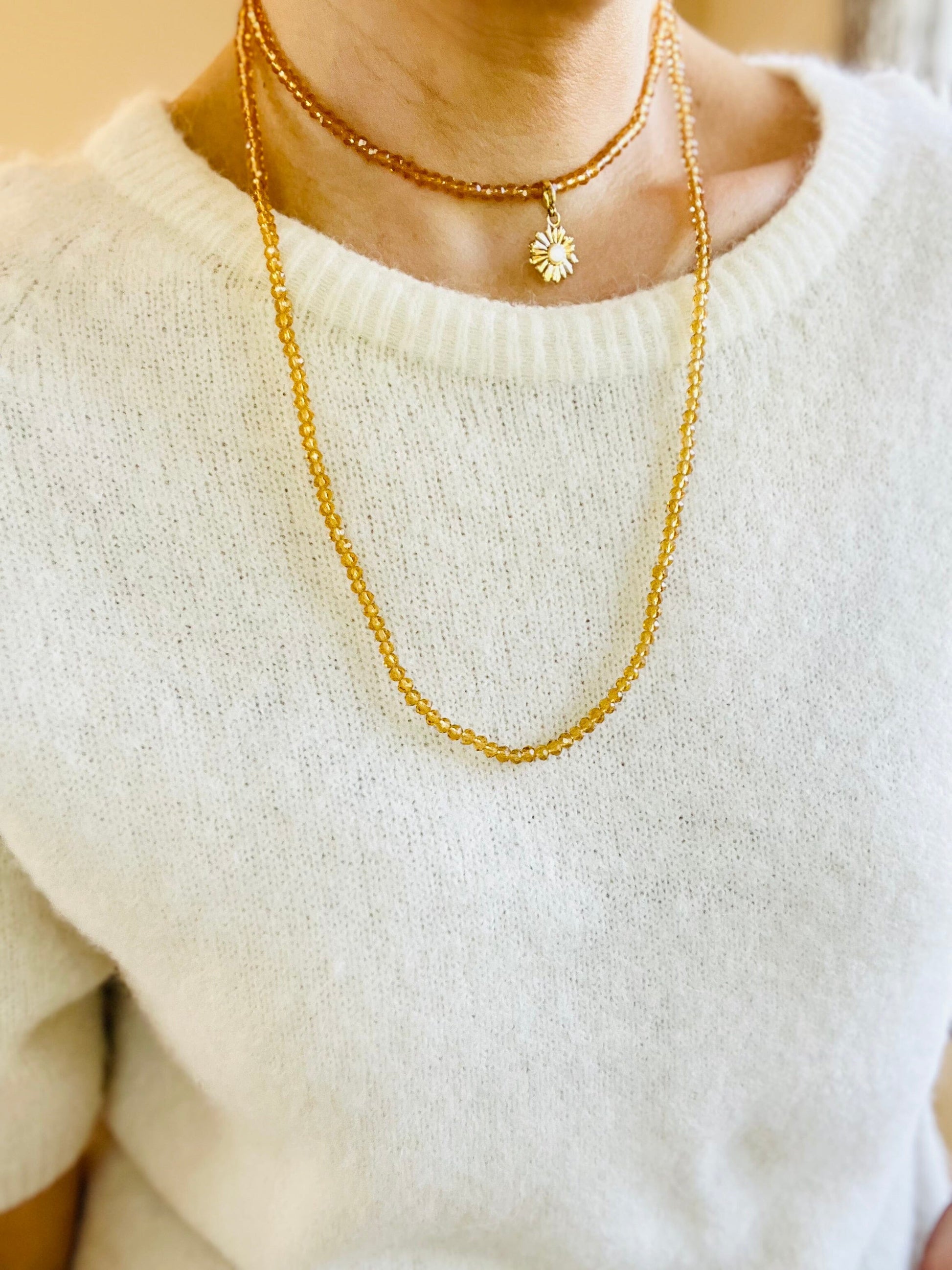 Noa Crystal Necklace | Amber with Gold Pendant Charms Necklace French Edit 