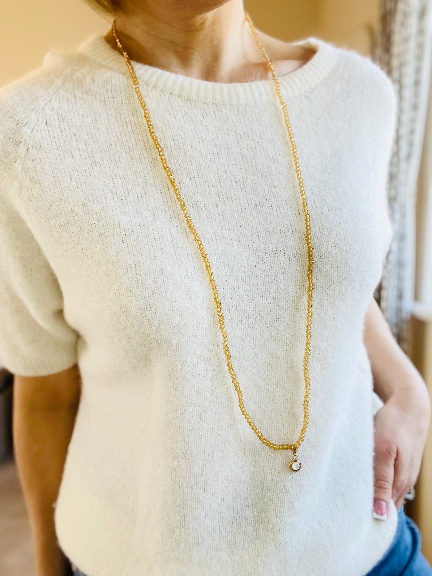 Noa Crystal Necklace | Amber with Gold Pendant Charms Necklace French Edit 