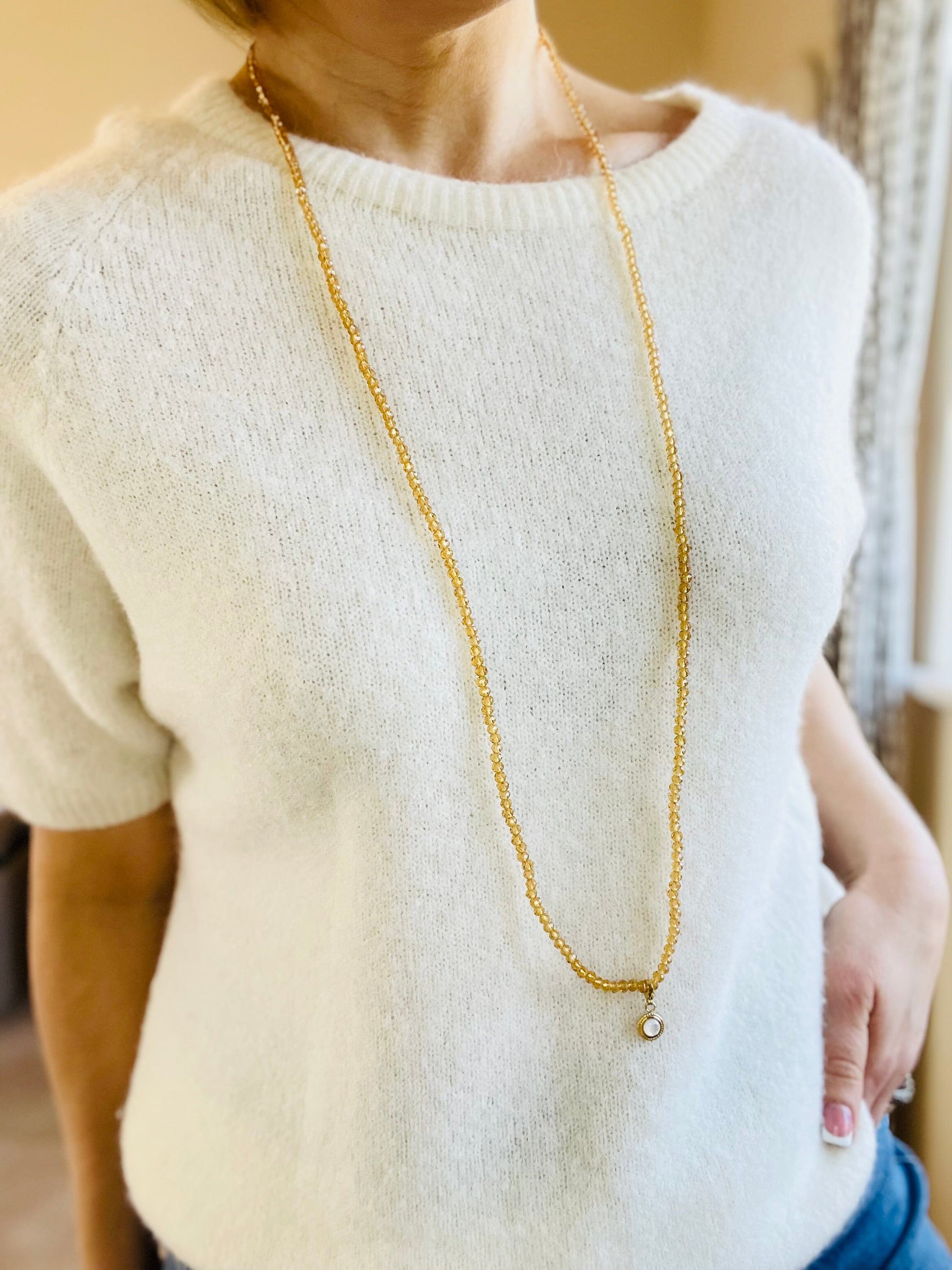 Noa Crystal Necklace | Amber with Gold Pendant Charms Necklace French Edit 