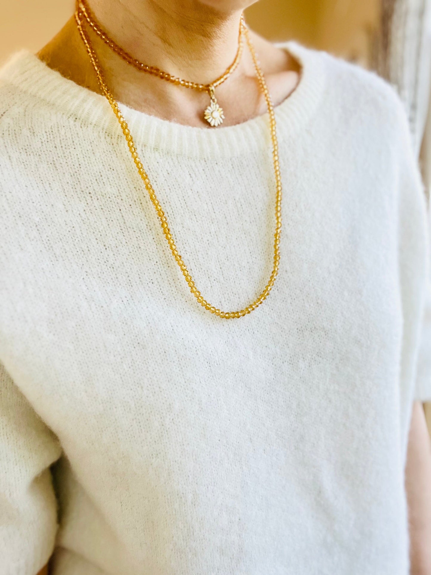 Noa Crystal Necklace | Amber with Gold Pendant Charms Necklace French Edit Sunflower Charm 