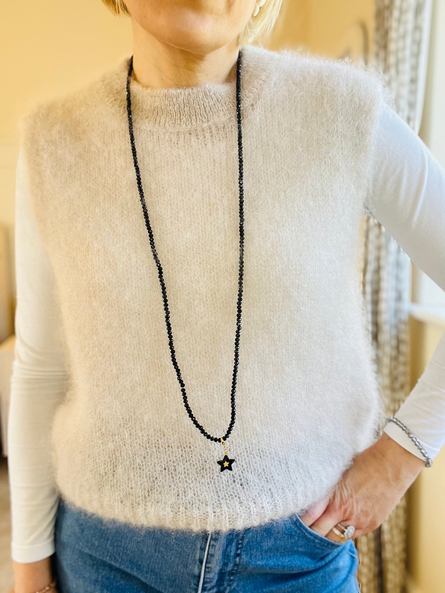 Noa Crystal Necklace | Large Black/Gold Star Pendant Necklace French Edit 