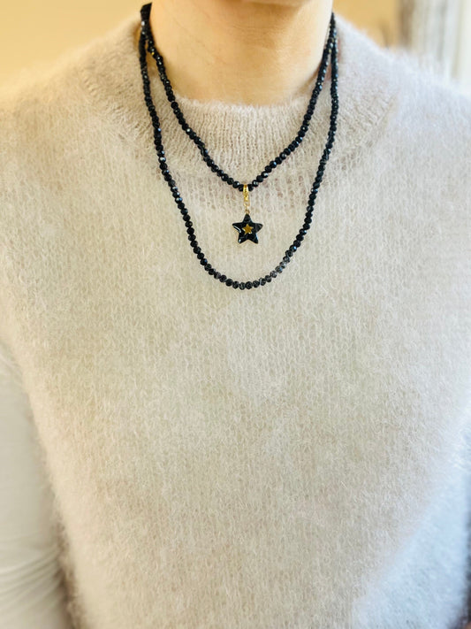 Noa Crystal Necklace | Large Black/Gold Star Pendant Necklace French Edit Black 
