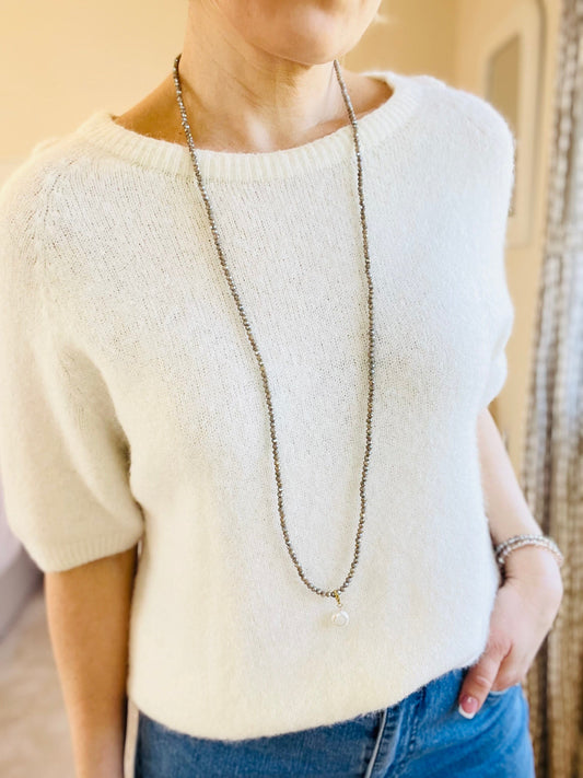 Noa Crystal Necklace | Large Pearl Pendant Necklace French Edit 