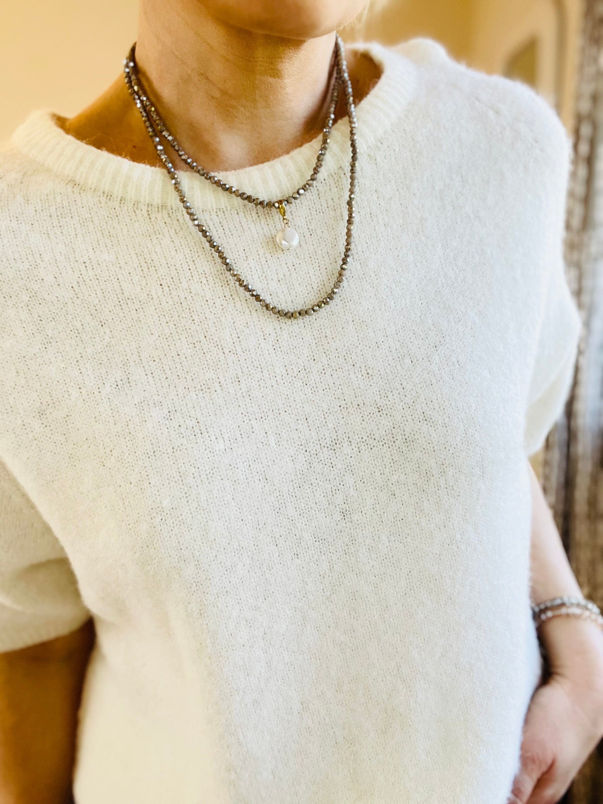 Noa Crystal Necklace | Large Pearl Pendant Necklace French Edit 
