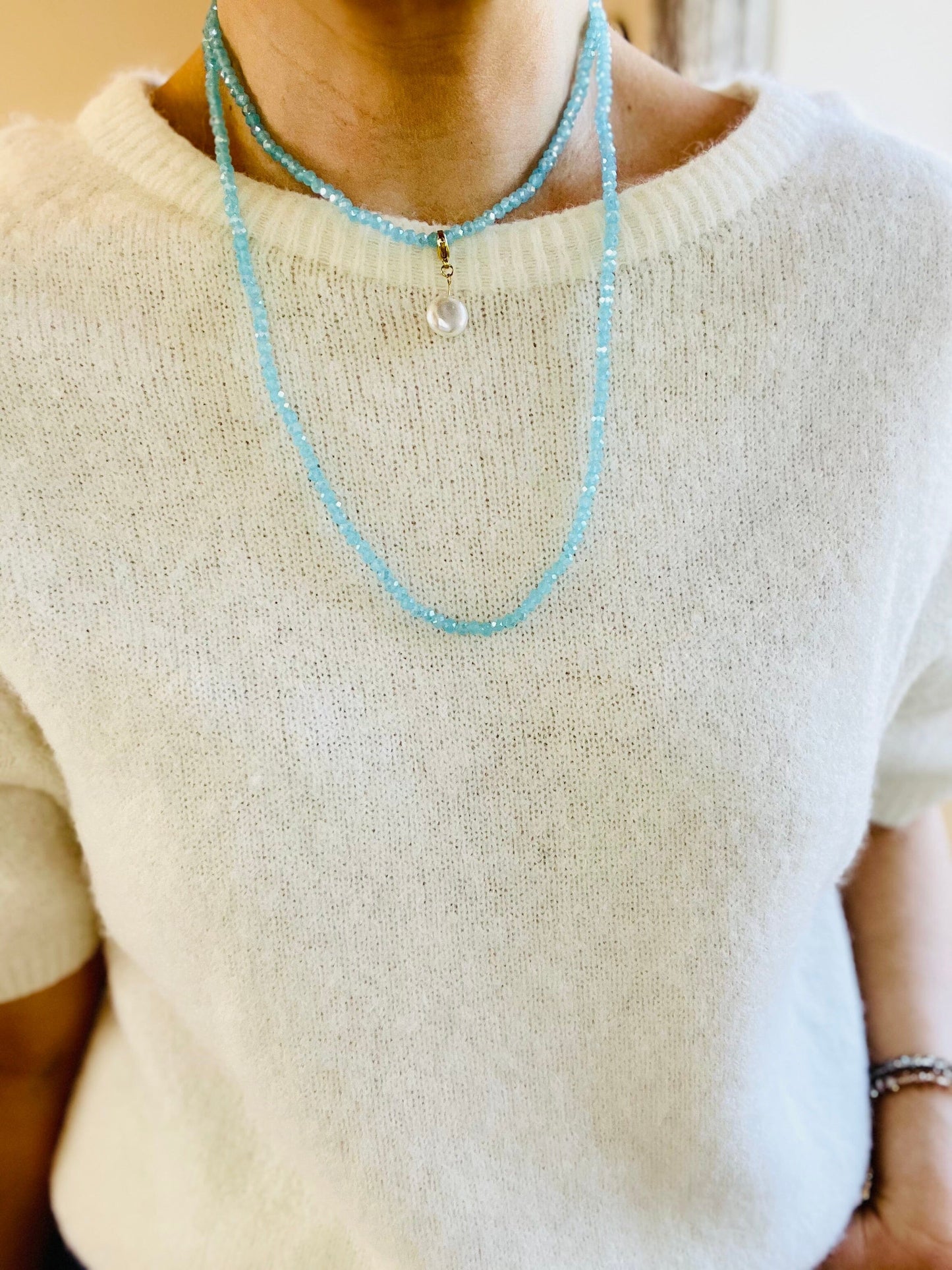 Noa Crystal Necklace | Large Pearl Pendant Necklace French Edit 