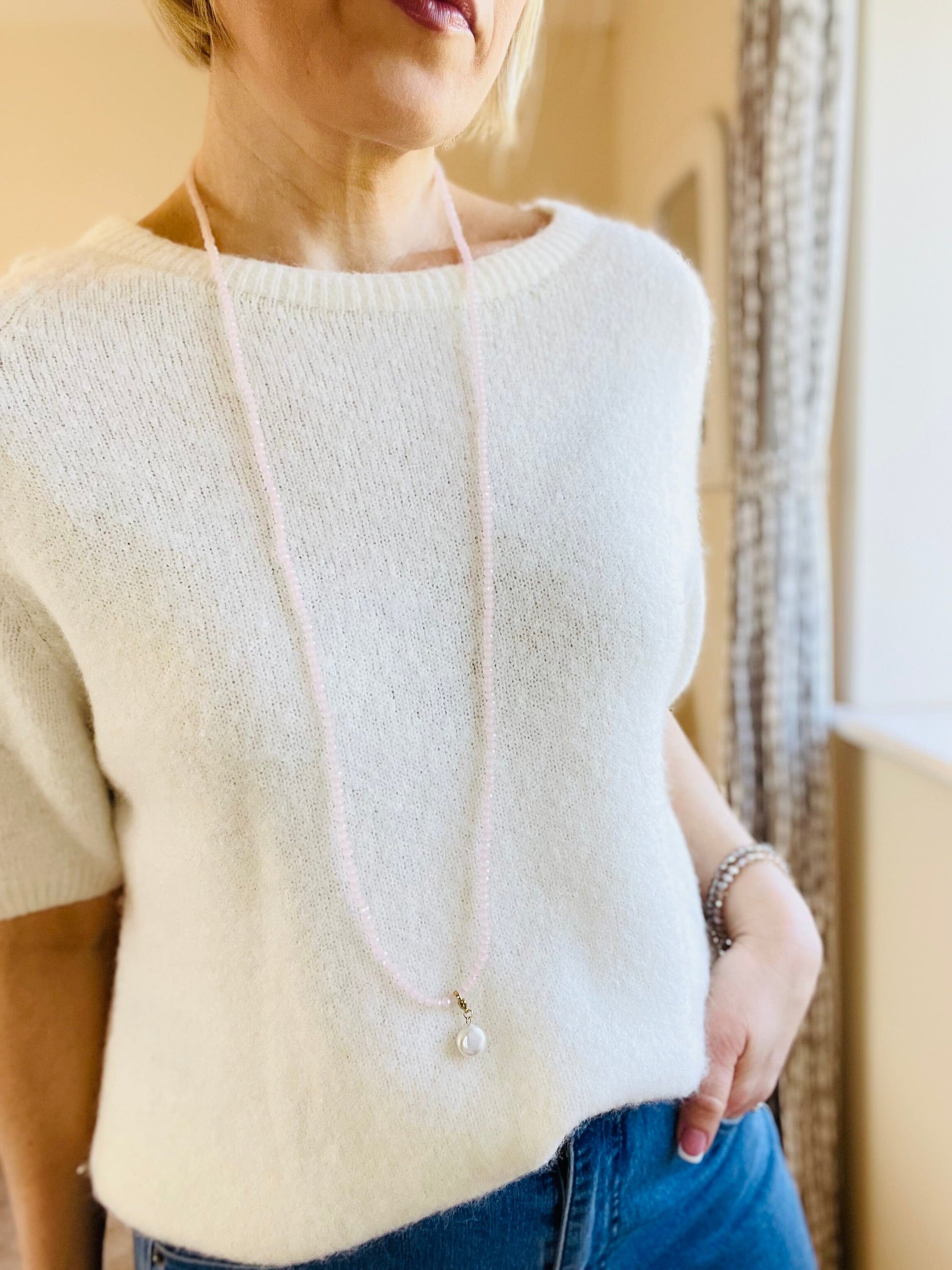 Noa Crystal Necklace | Large Pearl Pendant Necklace French Edit 