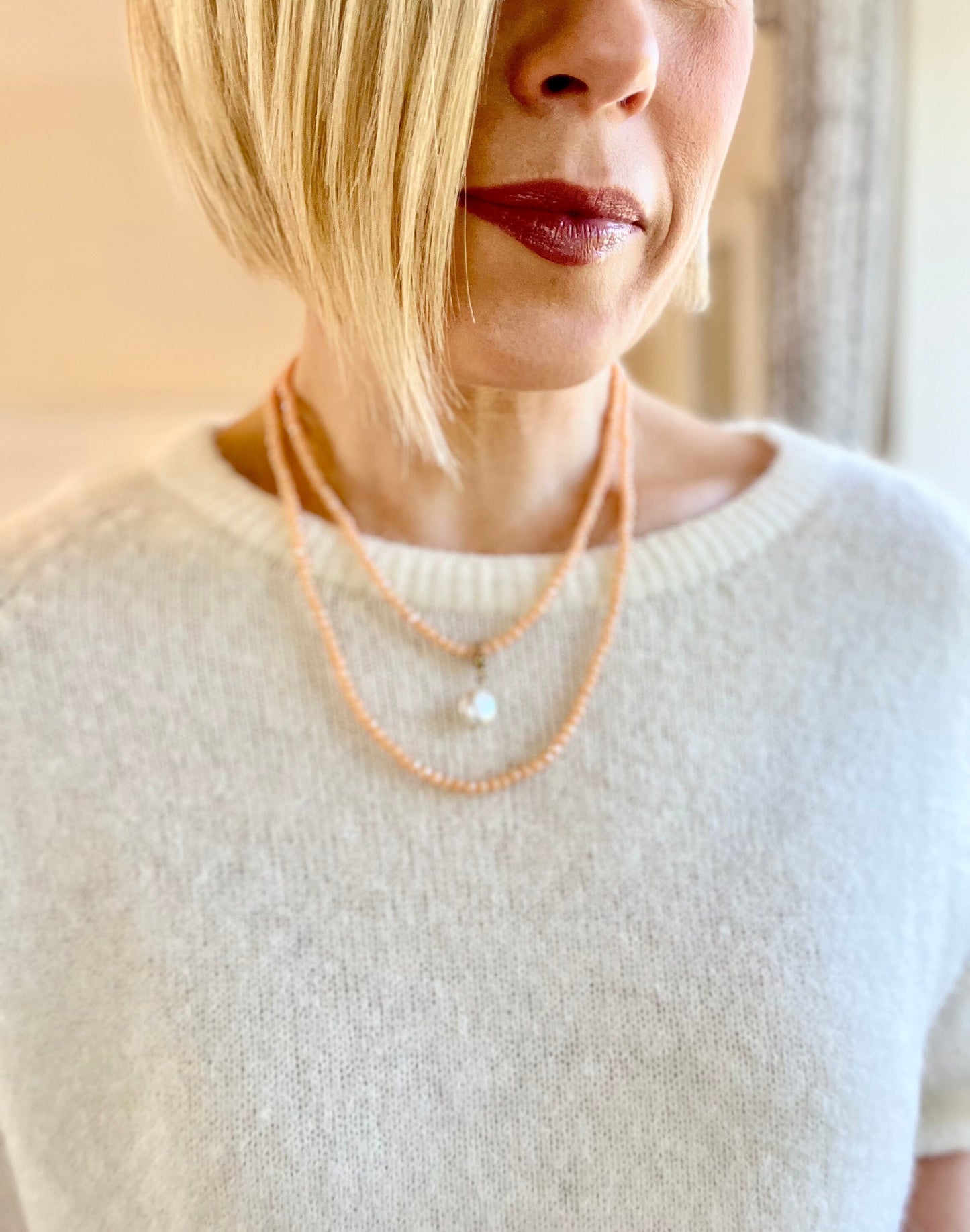 Noa Crystal Necklace | Large Pearl Pendant Necklace French Edit 