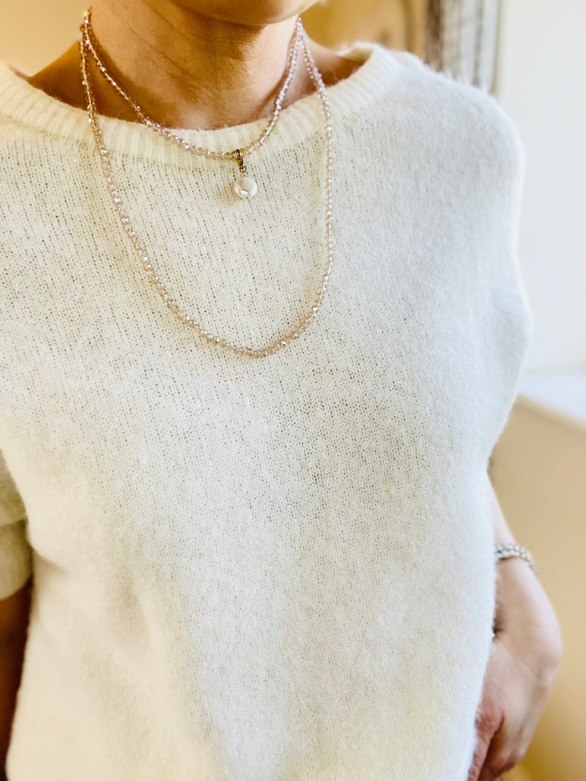Noa Crystal Necklace | Large Pearl Pendant Necklace French Edit 