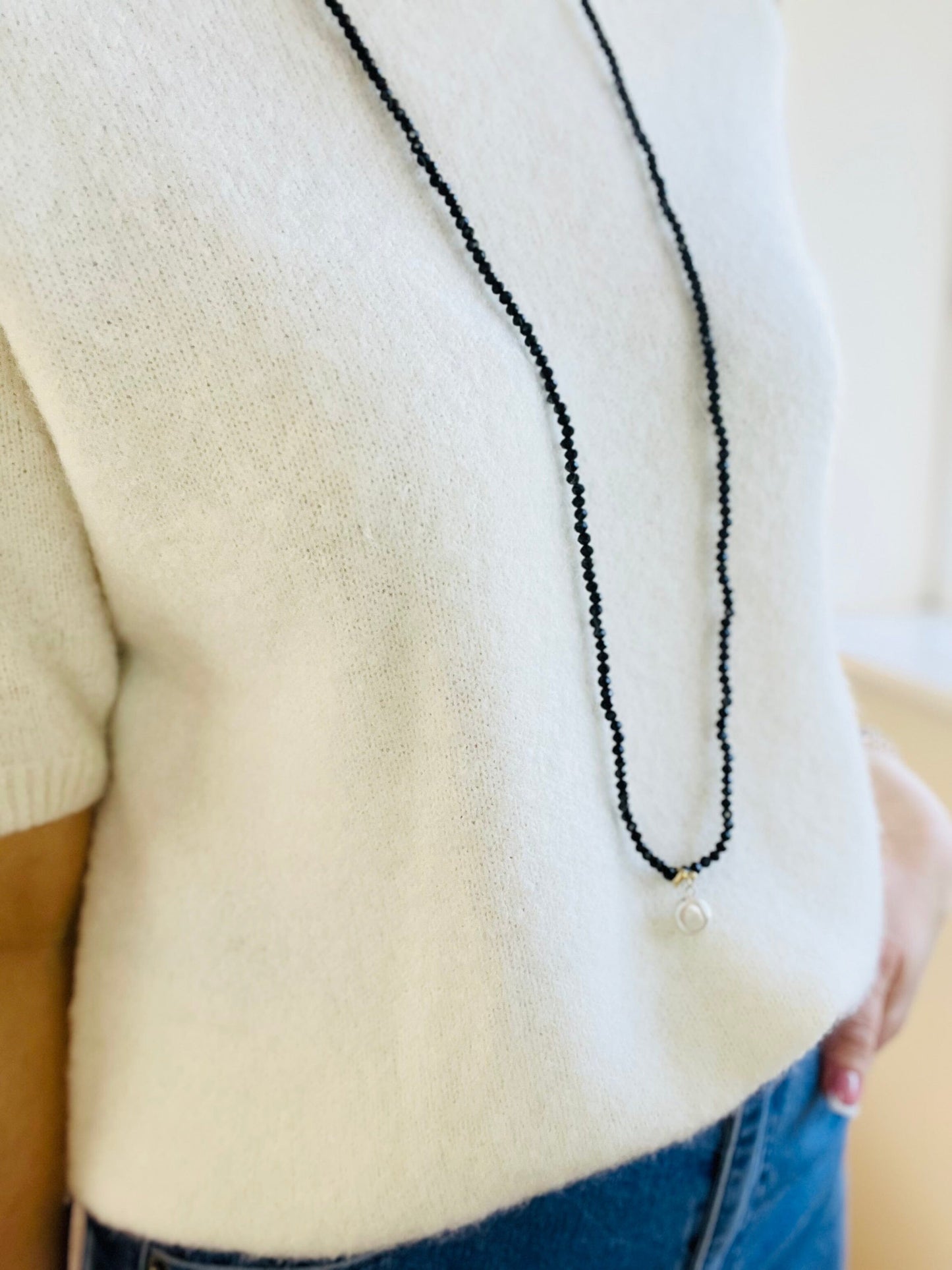 Noa Crystal Necklace | Large Pearl Pendant Necklace French Edit Black 