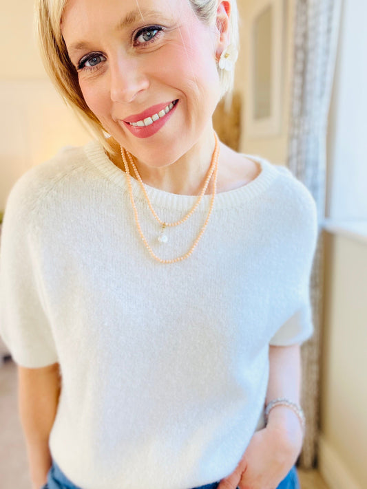 Noa Crystal Necklace | Large Pearl Pendant Necklace French Edit Peach 