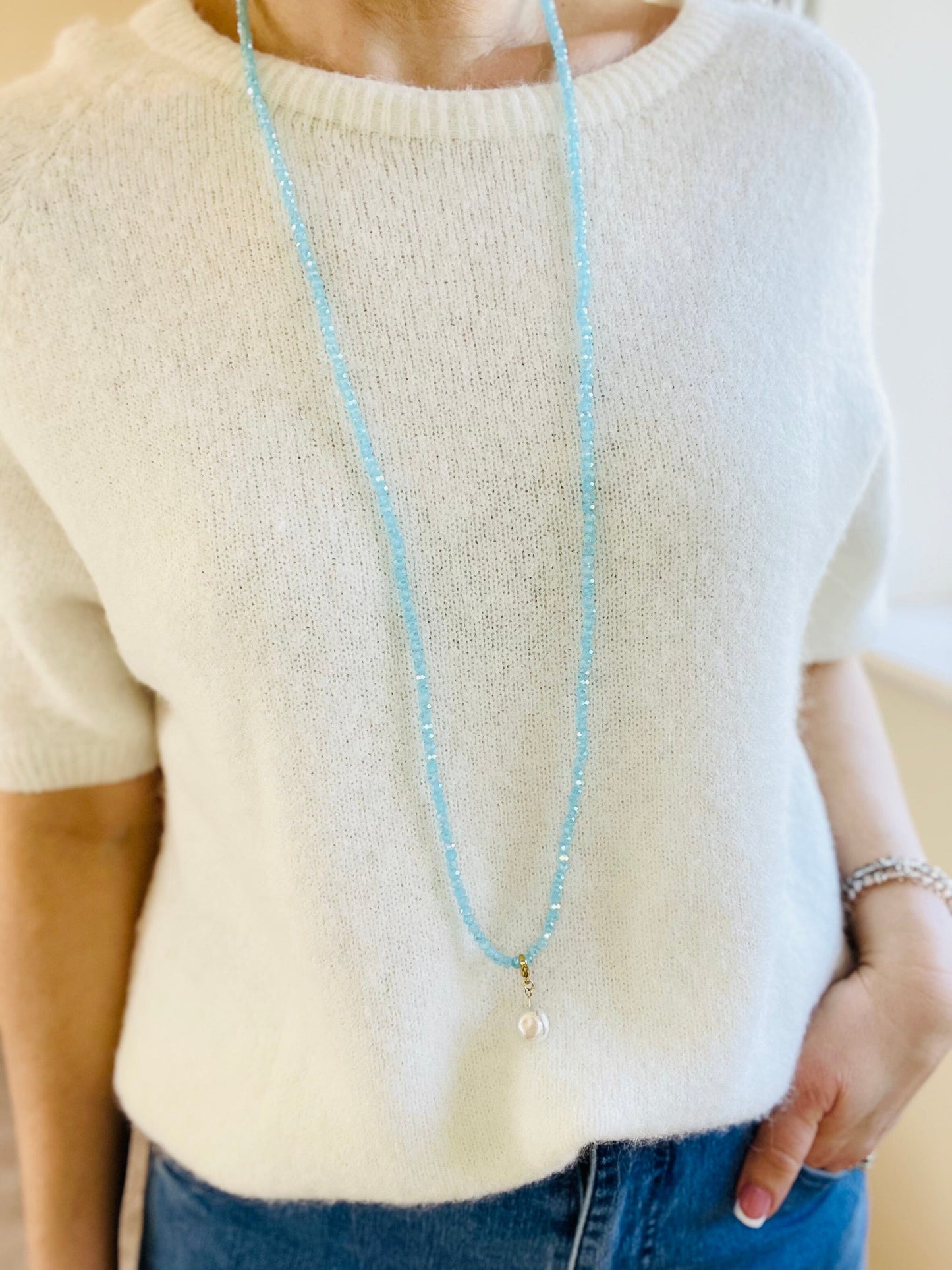 Noa Crystal Necklace | Large Pearl Pendant Necklace French Edit Turquoise 