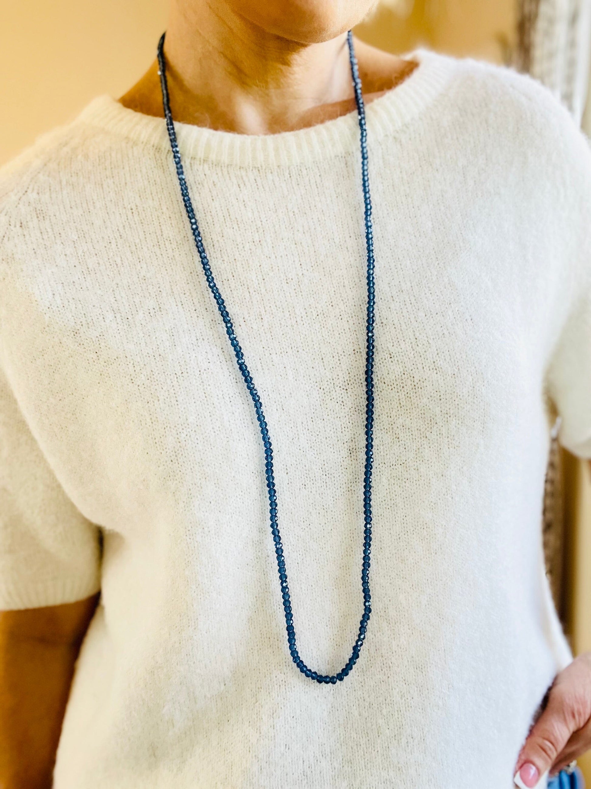 Noa Crystal Necklace | Navy - Small Pearl Charms Necklace French Edit No Charm 