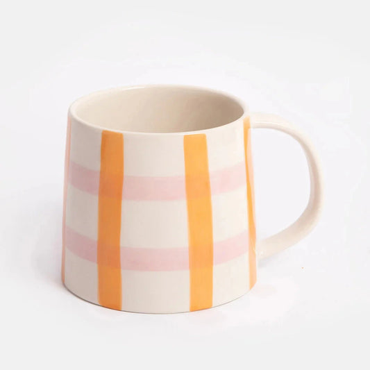 Orange & Pink Check Large Mug Mug Caroline Gardner 