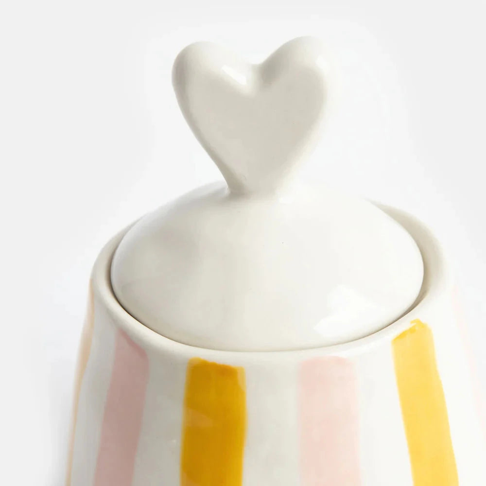 Pink Mustard Stripe Heart Lid Jar Decorative Jar Caroline Gardner 
