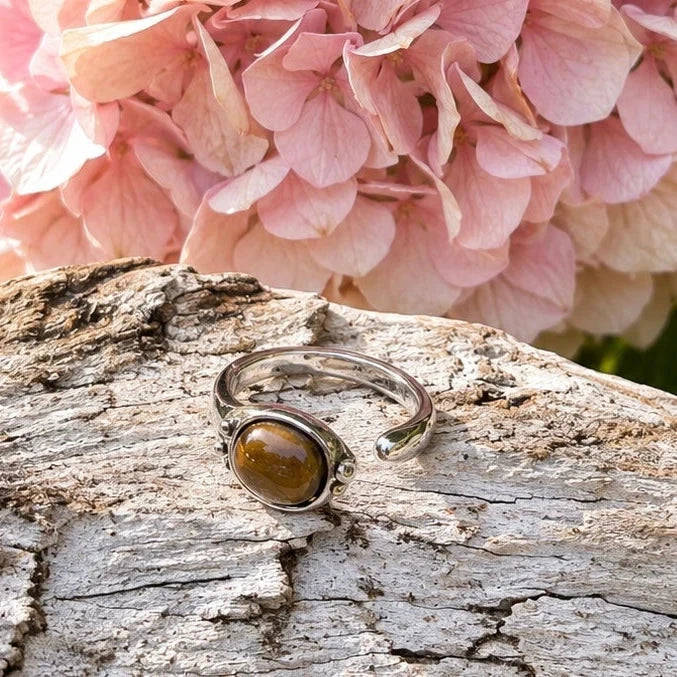 Platinum Tigers Eye Open Top Ring Ring Ocean Ripples 