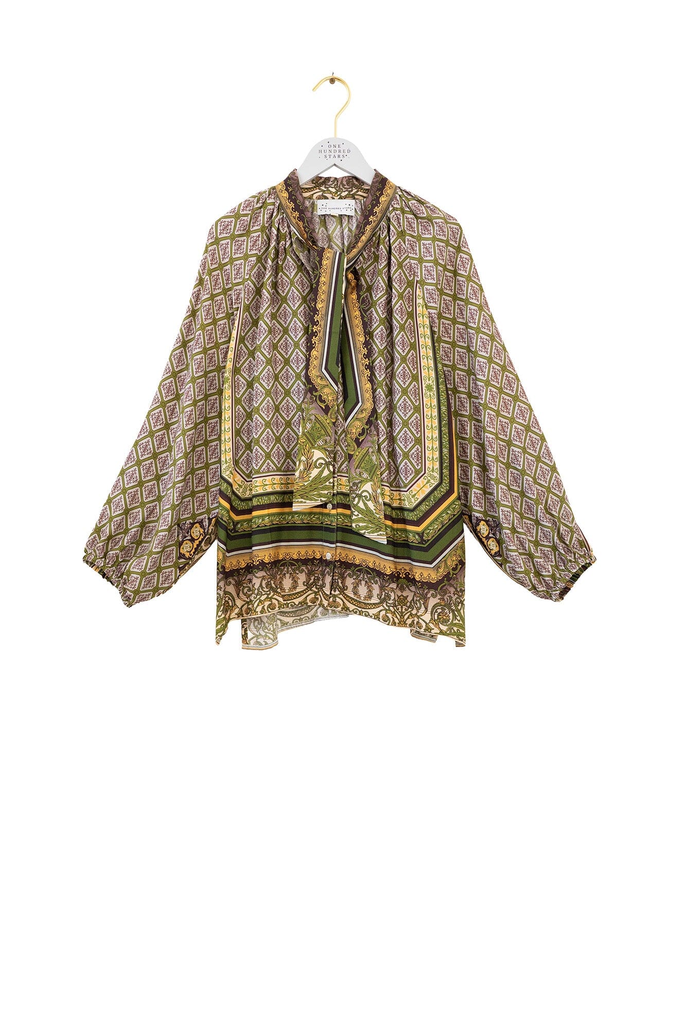 Pussy Bow Blouse | Amulet | Green Casual Kimonos One Hundred Stars 