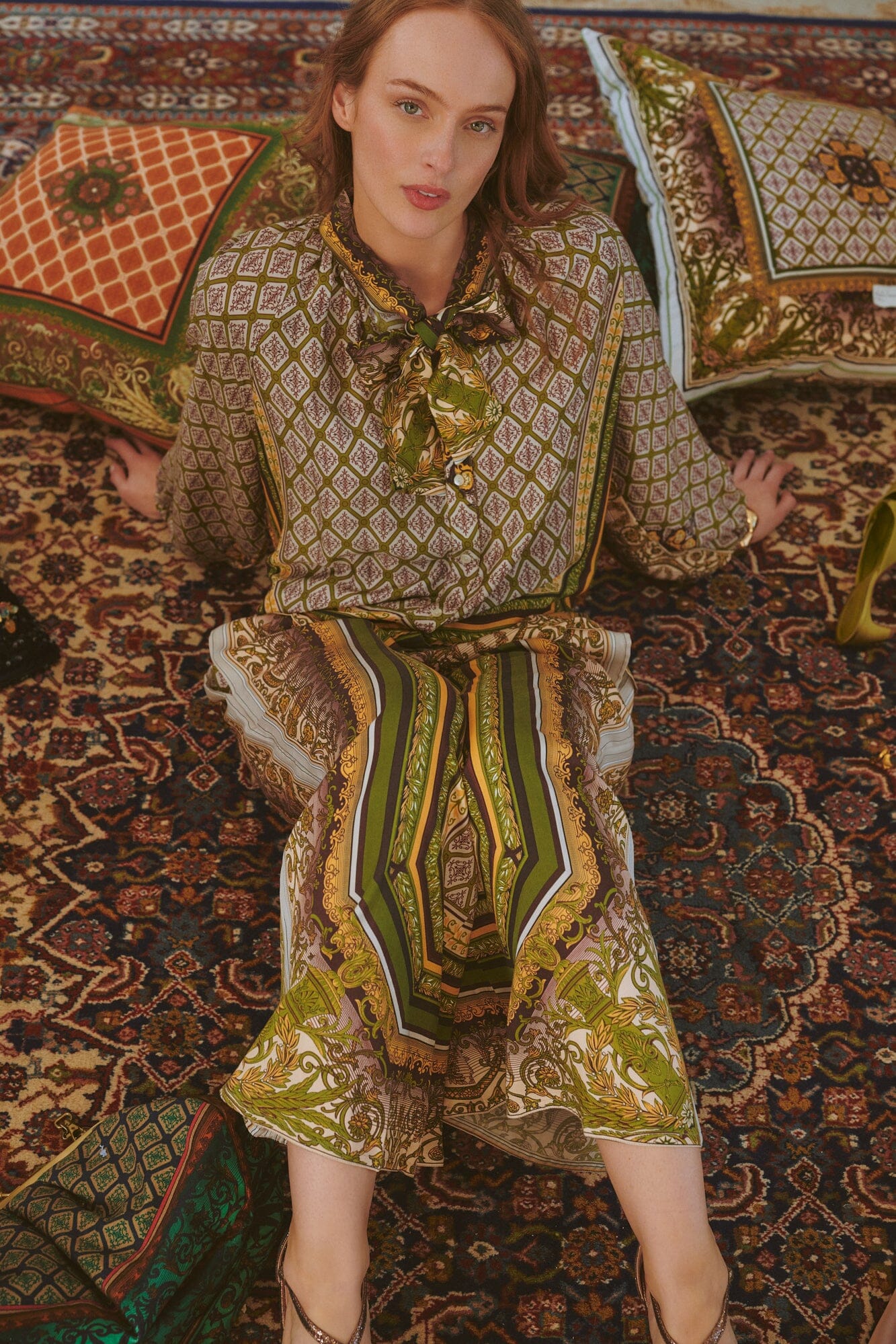 Pussy Bow Blouse | Amulet | Green Casual Kimonos One Hundred Stars 