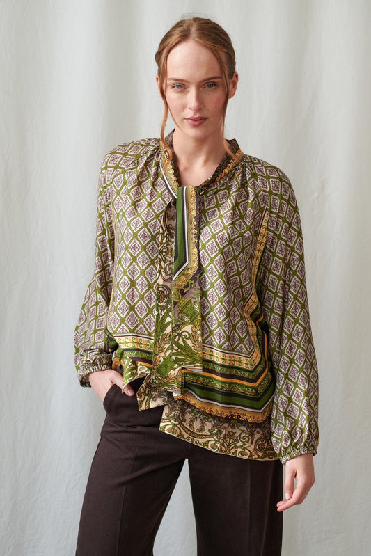 Pussy Bow Blouse | Amulet | Green Casual Kimonos One Hundred Stars 