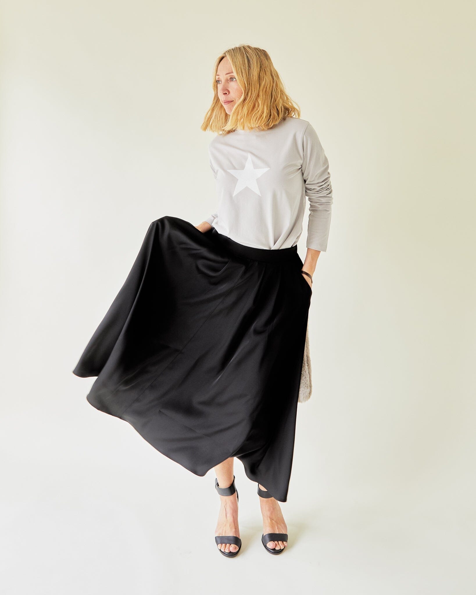 Renee Top | Dove Grey | White Glitter Star Shirts & Tops Chalk 